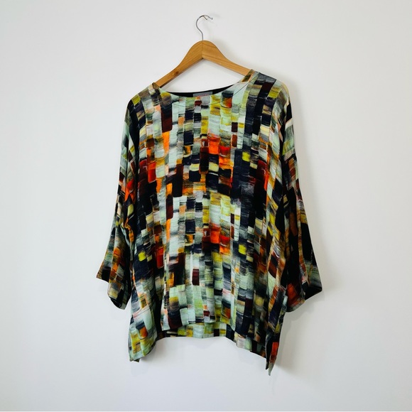Sahara Blue and Orange Cubist Abstract Oversized Lagenlook Top UK M/L - Picture 6 of 12